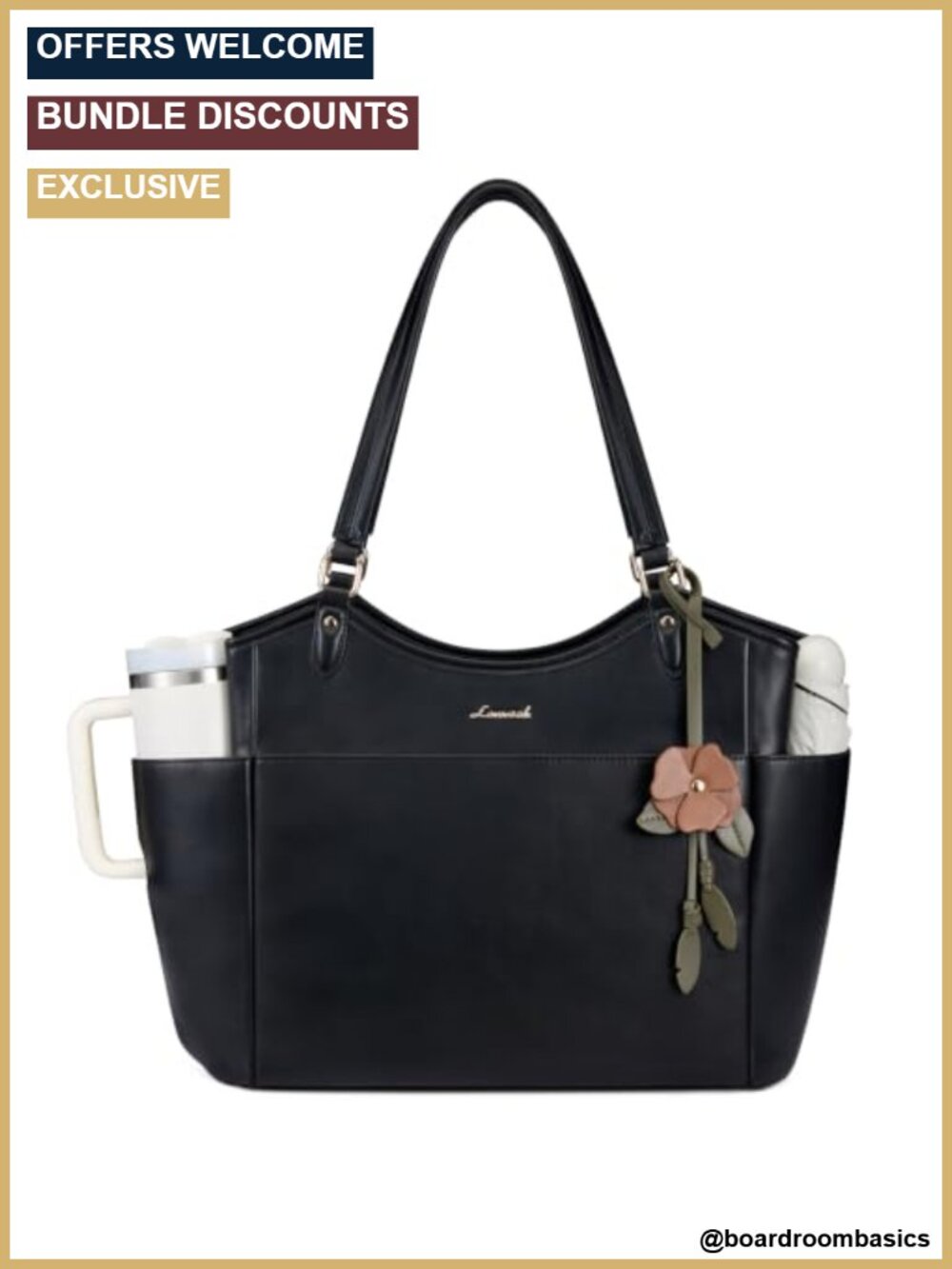 Faux Leather Laptop Tote Bag 15.6 inch Padded Work Bag 13 Pockets